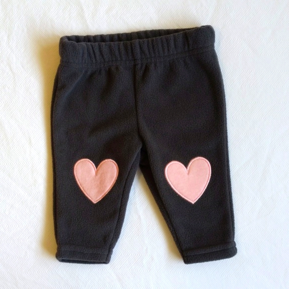 george gray fleece pants with heart knee patches 0-3 months baby girl